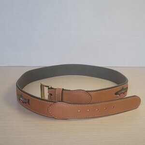 Men's Unisex Tan Leather Woven Brass Buckle Belt Fish Trout Design Size 34